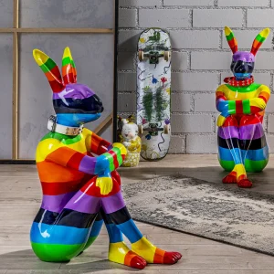 KARE Design Decofiguur Sitting Rabbit Regenboog 80cm