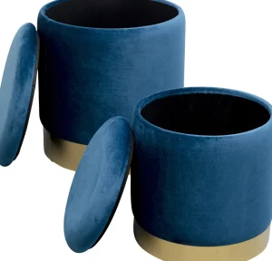 KARE Design Poef Cherry Storage Blue Brass (2/set)