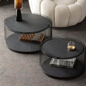 KARE Design Salontafel Wire Double Black Wood (2/set)